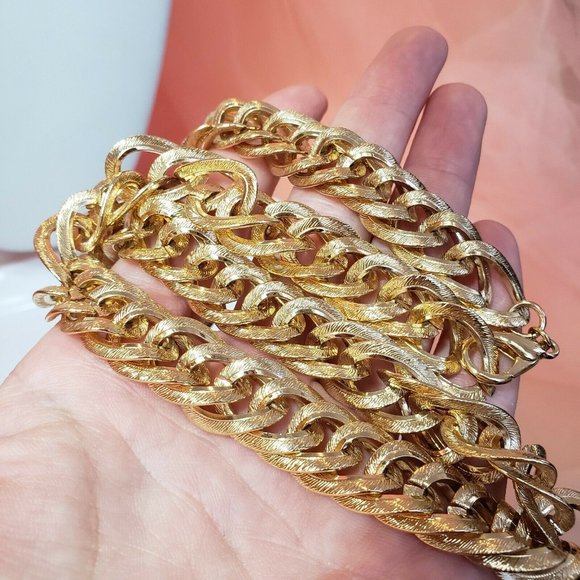 Gold Tone Link Thick Choker Statement Necklace Chic Collar Runway Chain 20" - Picture 6 of 11